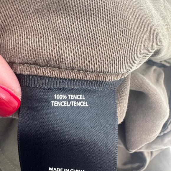 Tahari Pants Women 14 Green Brown Chambray Tapered Drawstring Lagen Coastal - Picture 10 of 16